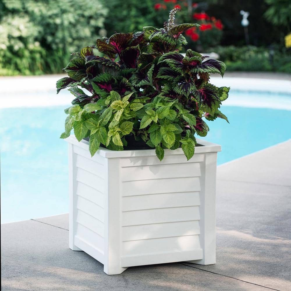 Lakeland White Resin Square Planter with Water Reservoir