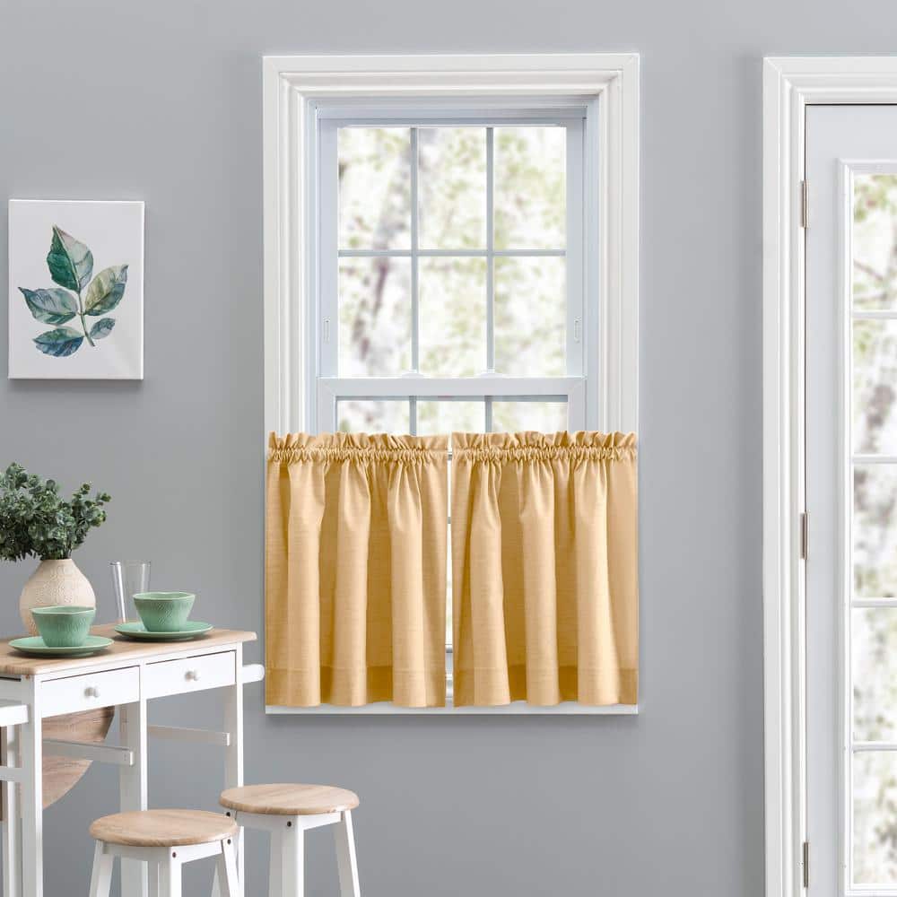 Butter Poly Cotton Duck Fabric Tailored Tier Curtains