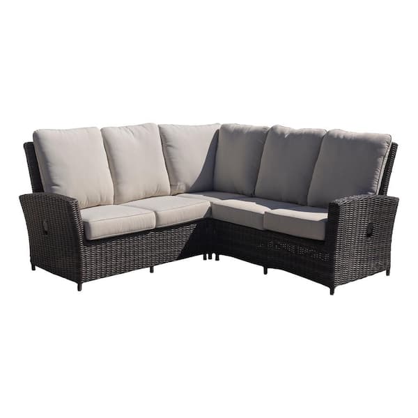 Courtyard Casual 3-Piece Patio Aluminum Conversation Sectional with Cream Cushions Cantilever Recline Cheshire