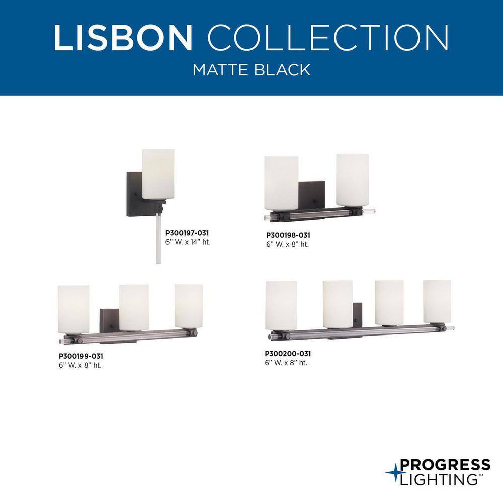 Lisbon Black Finish Wall Sconce with Etched Opal Glass Shade