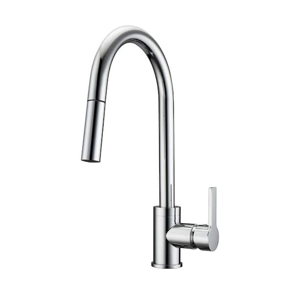 Barclay Products Fenton Single Handle Deck Mount Gooseneck Pull Down Spray Kitchen Faucet with Lever Handle 2 in Polished Chrome