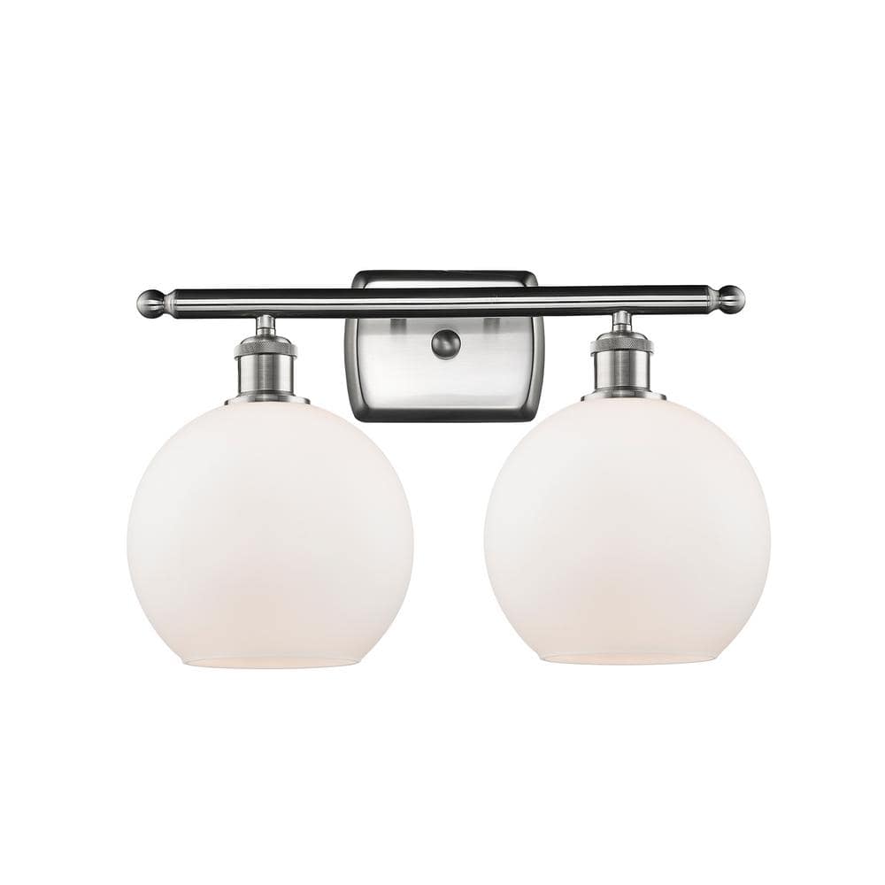 Innovations Athens 18 in. 2-Light Brushed Satin Nickel Vanity Light with Matte White Glass Shade