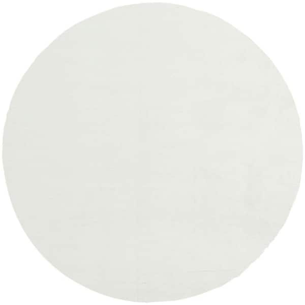 Soft Plush Rabbit Fur White 5 ft.  Round x 5 ft. Solid Contemporary Round Area Rug