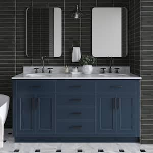 Hepburn 67 in. W x 22 in. D x 35.25 in. H Double Freestanding Bath Vanity in Midnight Blue with Carrara White Marble Top