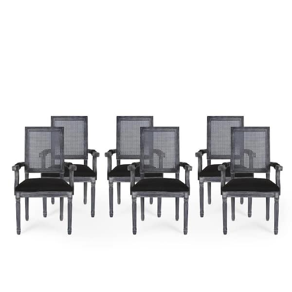 Noble House Aisenbrey Black and Gray Upholstered Dining Chair (Set of 6)