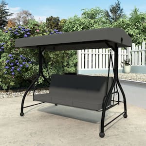 3-Person Metal Patio Swing with Converting and Adjustable Canopy and Upgraded Thickened Cushions in Gray