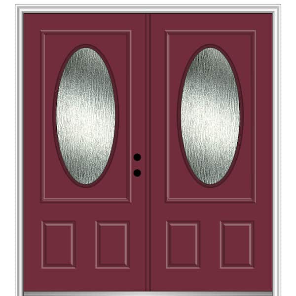 MMI Door 72 in. x 80 in. Left-Hand/Inswing Rain Glass Burgundy Fiberglass Prehung Front Door on 4-9/16 in. Frame