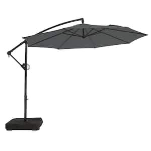 10 ft. Aluminum Patio Offset Umbrella Outdoor Cantilever Umbrella with Infinite Tilt and Recycled FabricCanopy Dark Grey