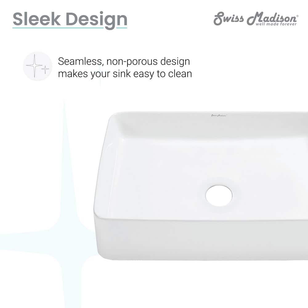 White Ceramic Above-Counter Rectangular Vessel Sink
