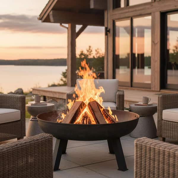 Sunnydaze 34 in. x 15 in. Round Cast Iron Wood Burning Fire Pit