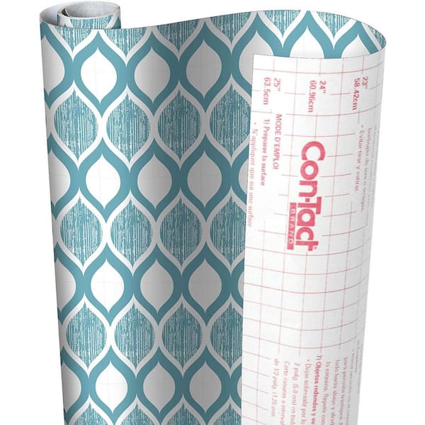 Con-Tact Grip Prints Savory Teal Blue and White 18 in. x 8 ft. Non-Adhesive Shelf and Drawer Liner (4-Rolls)