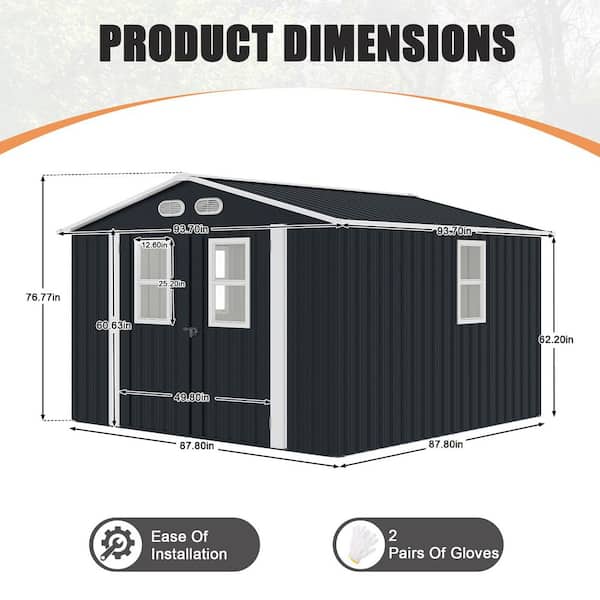 8 ft. W x 8 ft. D Metal Outdoor Storage Shed, Four daylight