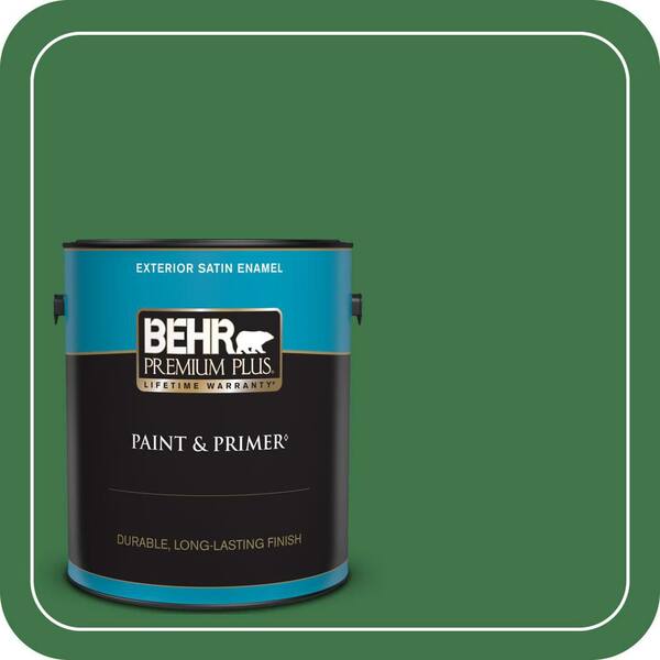 BEHR PREMIUM PLUS 1 gal. #P410-7 Grasslands Satin Enamel Exterior Paint & Primer
