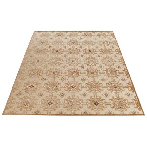 Martha Stewart 8 ft. x 10 ft. Caramel/Cream Geometric Floral Ornate Area Rug
