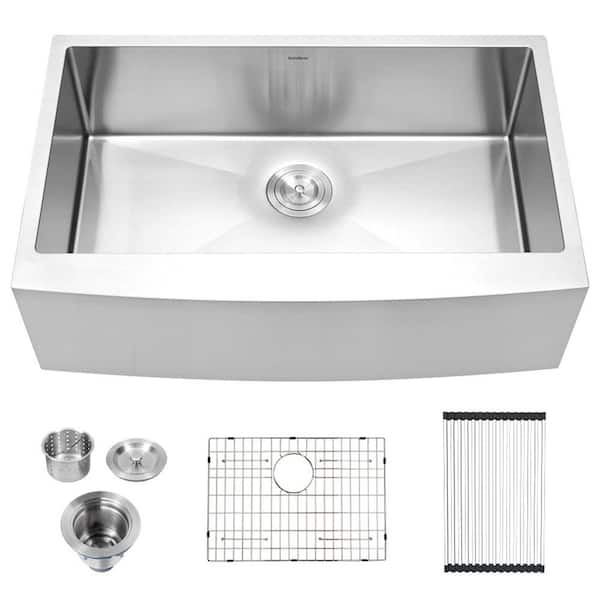 LORDEAR 33 in.Drop In Stainless Steel 16-Gauge Single Bowl Farmhouse Apron Kitchen Sink with Bottom Grid
