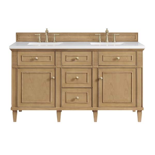 James Martin Vanities Lorelai 60.0 in. W. x 23.5 in. D x 34.06 in. H Double Bathroom Vanity in Light Natural Oak with White Zeus Quartz Top