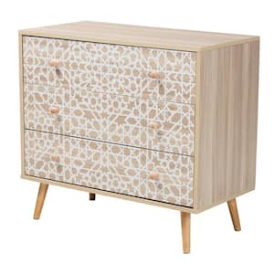 Beau 3-Drawer White and Natural Brown Chest of Drawers Storage Cabinet (28.3 in. H x 31.5 in. W x 15.7 in. D)