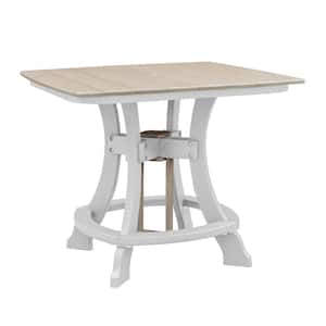 Adirondack White Square Composite Outdoor Dining Table with Weatherwood Top