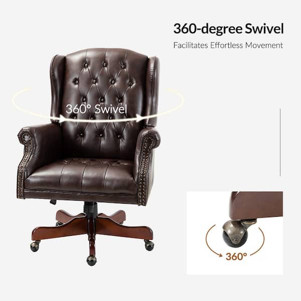 JAYDEN CREATION Micaela Brown Swivel Executive Chair with Nailhead