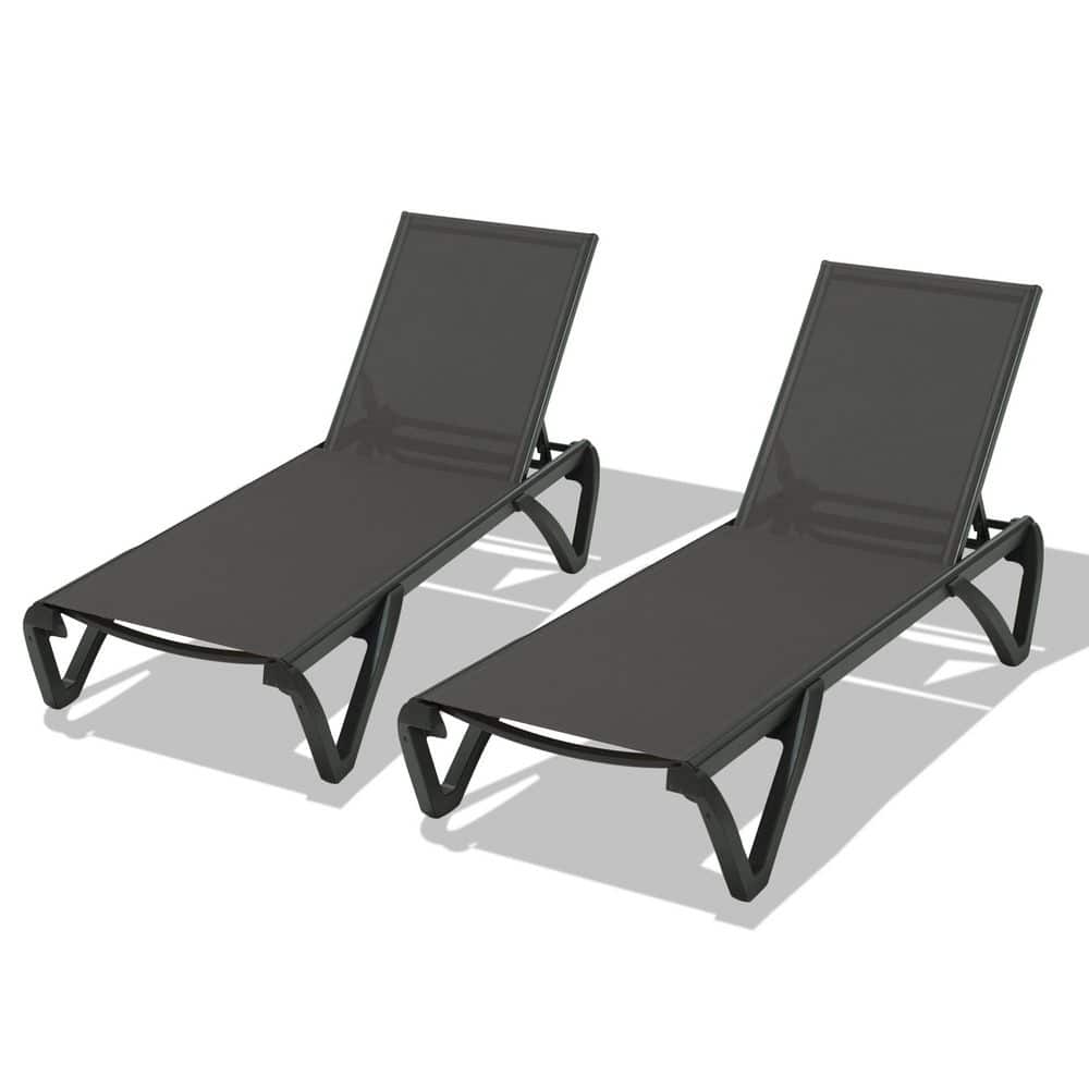 2-Piece Gray Aluminum All-Weather Outdoor Chaise Lounge Chairs with Wheels, 5 Position Adjustable for Poolside Balcony price history on PriceWatchPro