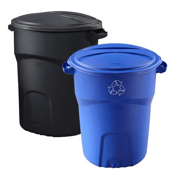 Rubbermaid Roughneck 32 Gal. Black Plus 32 Gal. Outdoor Recycle Combo Pack