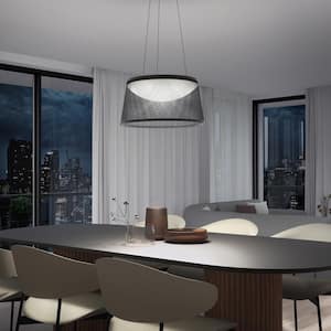 Adrian 23-Watt 1 Light Black Modern 3 CCT Integrated LED Pendant Light Fixture for Dining Room or Kitchen