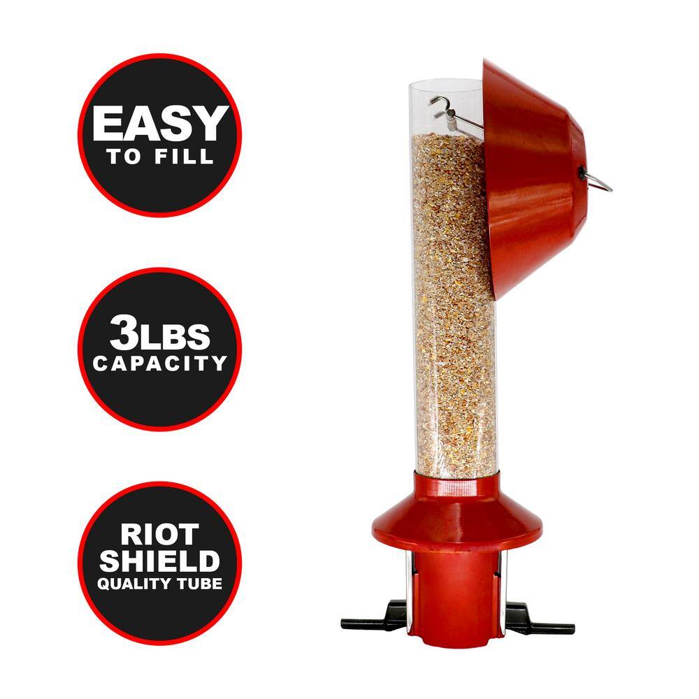 Red Metal and Plastic Squirrel Resistant Hanging Tube Bird Feeder