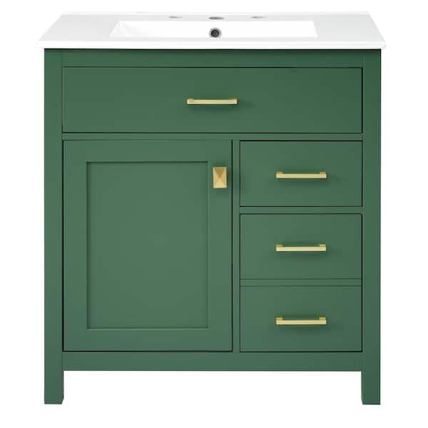 30 in. W x 18 in. D x 34 in. H Single Sink Freestanding Bath Vanity in Green with White Ceramic Top