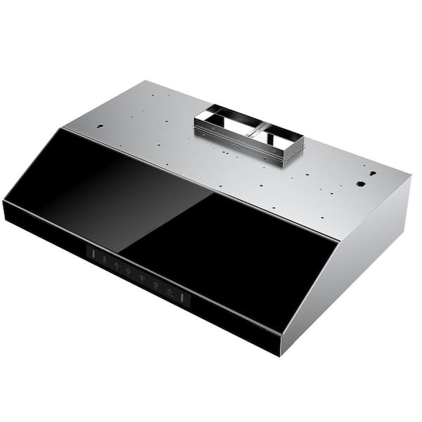 VIKIO 30 in. 900 CFM Ducted Under Cabinet Range Hood in Stainless Steel and Black Glass with Baffle Filters and LED Lights