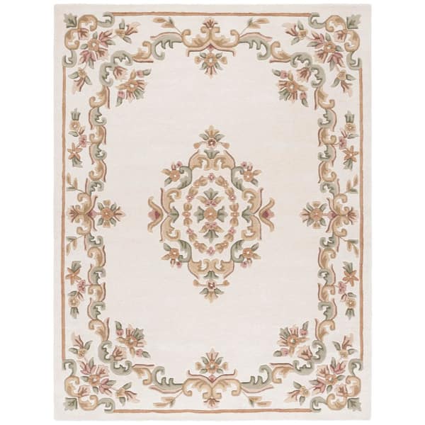 Aubusson 8 ft. x 10 ft. Ivory/Green Floral Area Rug
