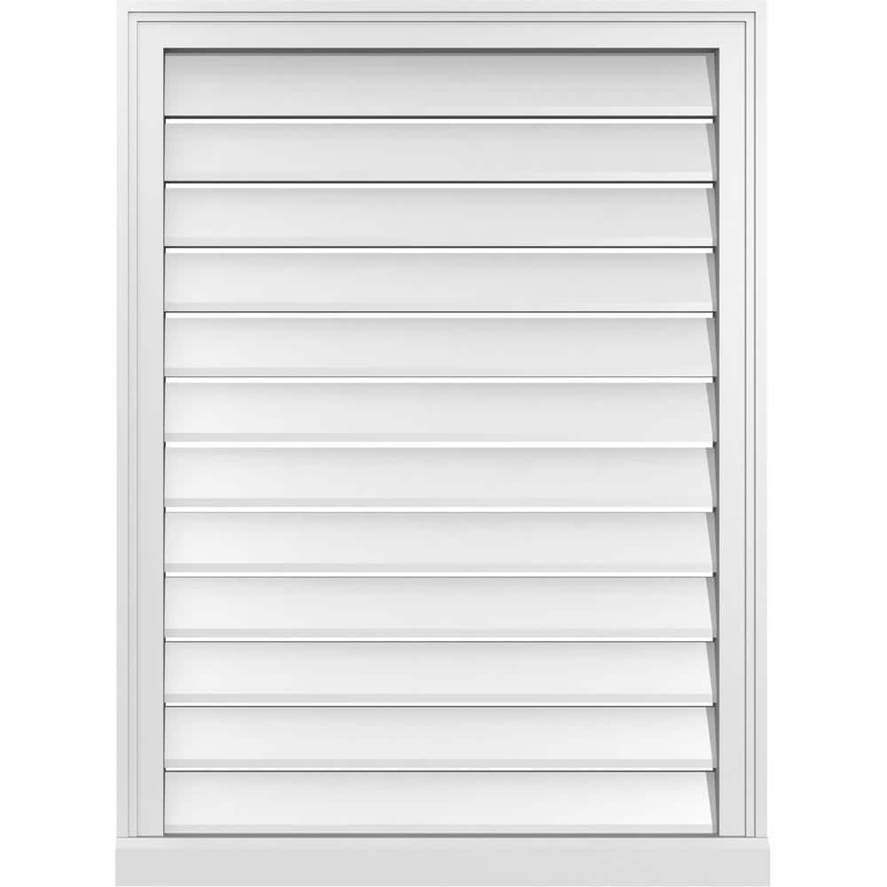 Ekena Millwork 28 in. x 38 in. Vertical Surface Mount PVC Gable Vent: Functional with Brickmould Sill Frame