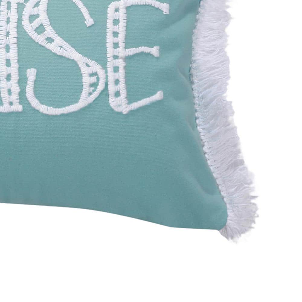 Dusty Blue and White Embroidered Rectangular Pillow 14x18