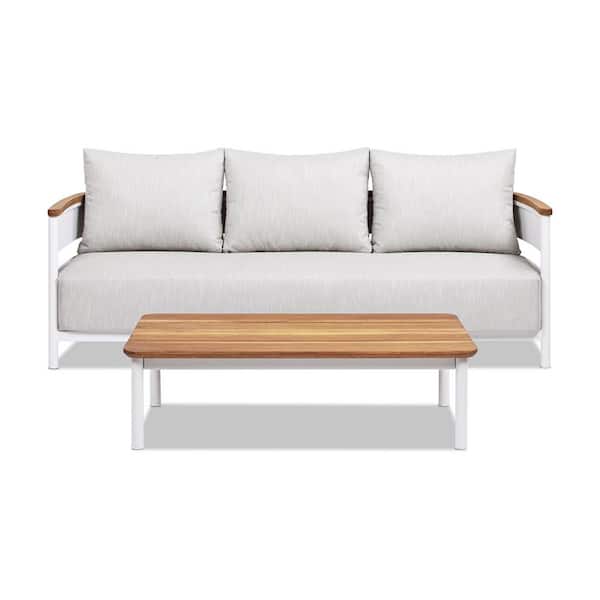 Rhodes 2pc Teak & Aluminum Outdoor Sofa and Coffee Table Set