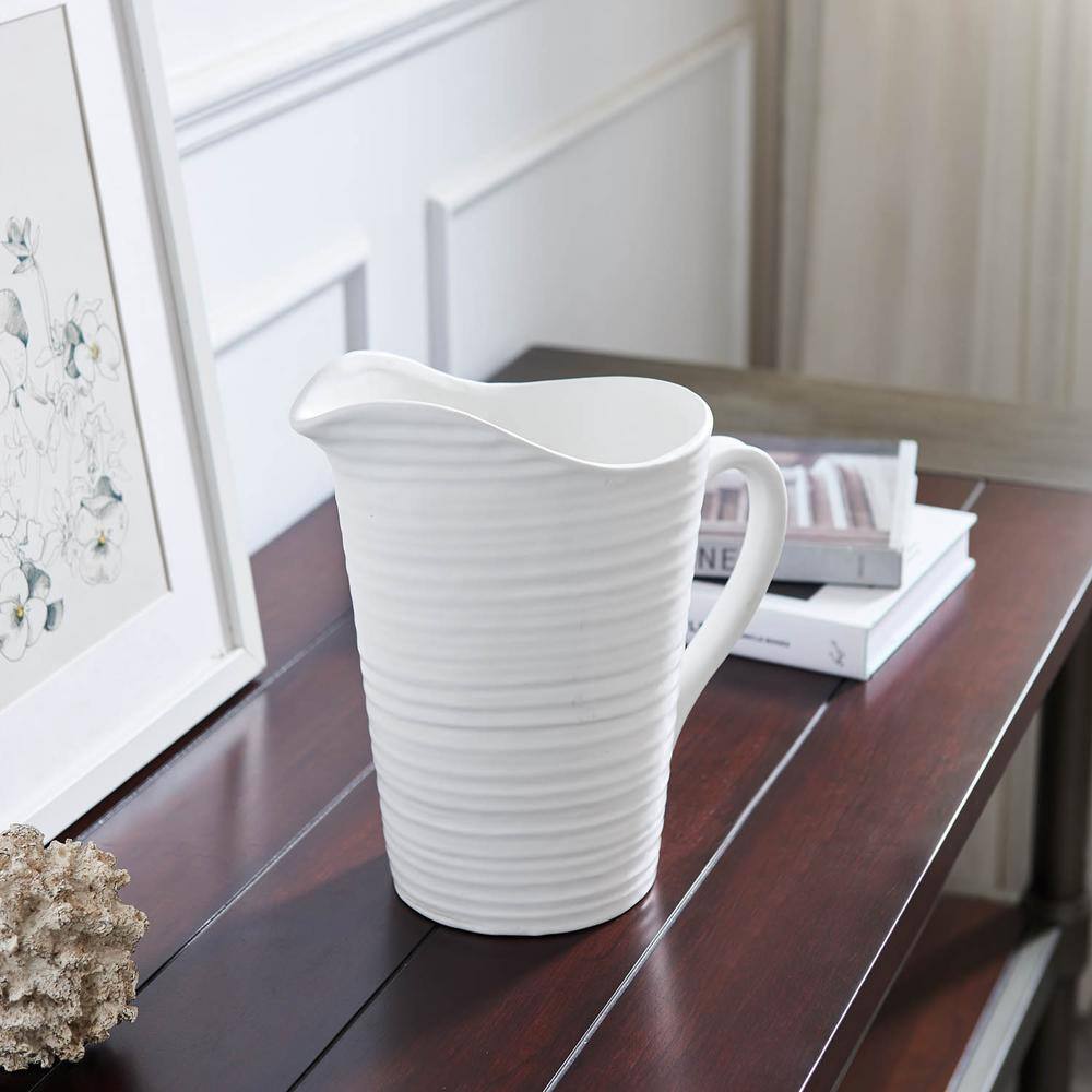 Simplicity Grace White Ceramic Decorative Pitcher Vase