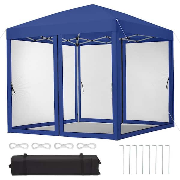 10 ft. x 10 ft. Instant Pop Up Gazebo Canopy Tent Shelter in Blue with Adjustable Height & Portable Roller Bag