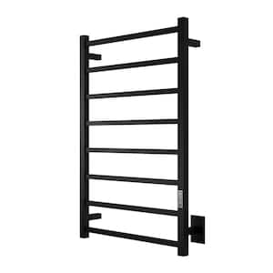 Bell Series 8-Bar Wall Mounted Electric Plug-In Bathroom Towel Warmer Rack in Matte Black Finish Stainless Steel