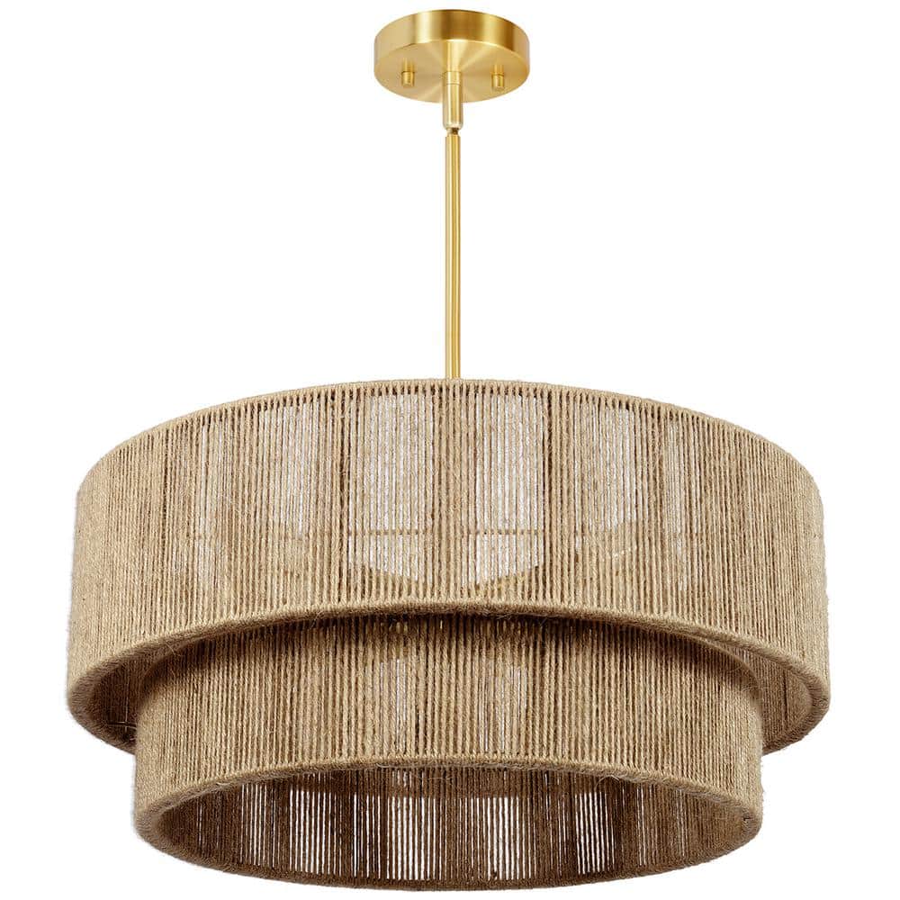 Glisten 21 in. 4-Light Bohemian Rattan Chandelier, Adjustable Brass Pendant with Jute Hand Woven Coastal Shade price history on PriceWatchPro