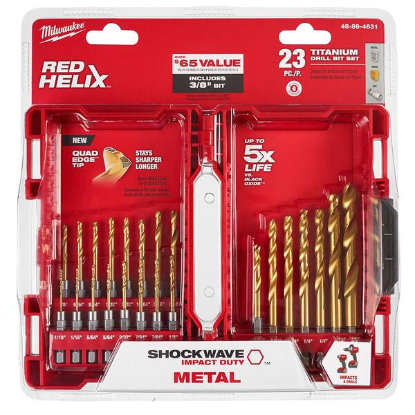 Milwaukee Shockwave Impact Duty Titanium Drill Bit Set with Speed Feed Auger Wood Drilling Bit Set (27-Piece)