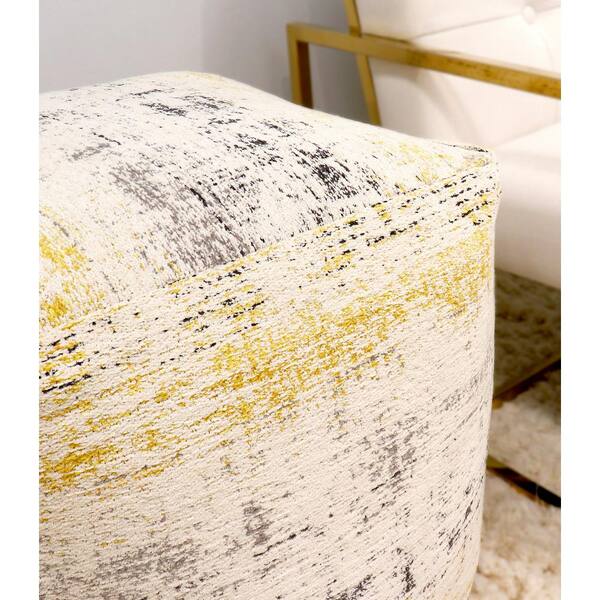 Pasargad Home Grand Canyon Distressed Cotton Pouf, White