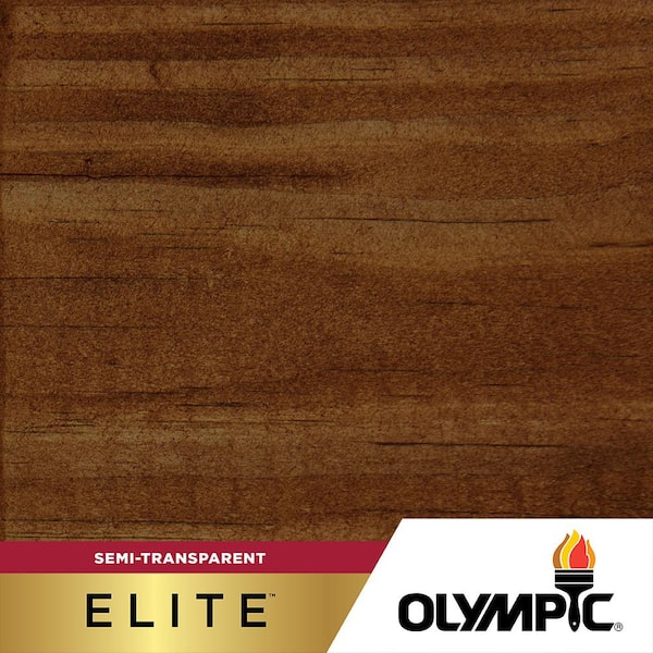 Olympic Elite 3 Gal. Chestnut Brown Semi-Transparent Exterior Wood Stain and Sealant in One Low VOC