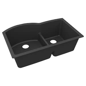 Quartz Classic 33 in. Undermount Double Bowl Matte Black Granite/Quartz Composite Kitchen Sink Only