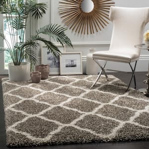 Hudson Shag Gray/Ivory Doormat 3 ft. x 5 ft. Trellis Area Rug