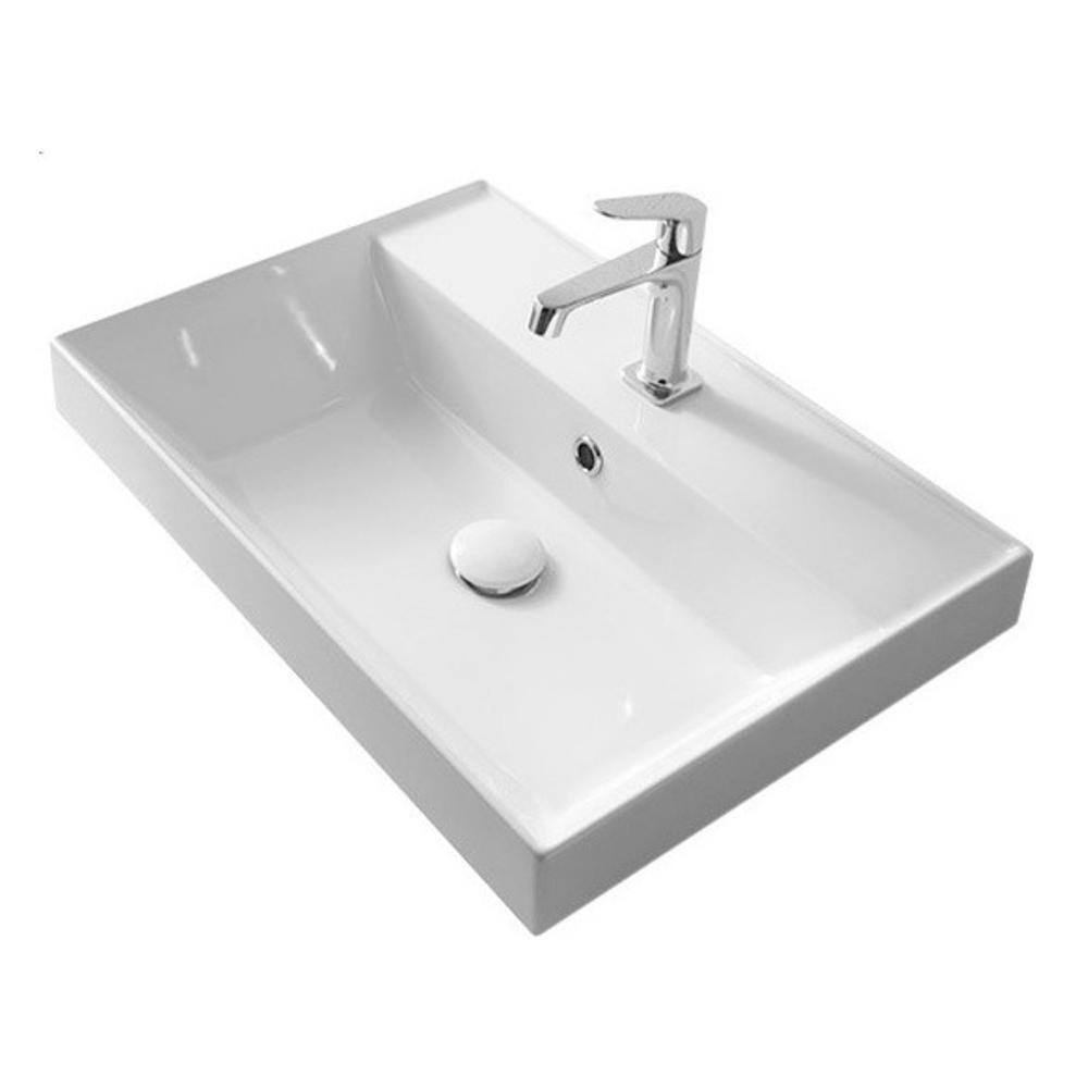 Teorema 17.3'' White Ceramic Rectangular Bathroom Sink with Overflow