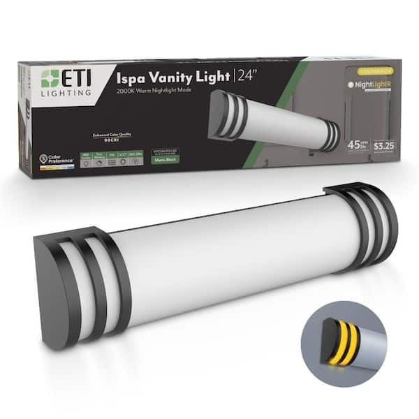 24 in. ISPA Matte Black LED Vanity Lighting Fixture 27-Watt 1800lm 2700K-5000K Night Light Feature Dimmable
