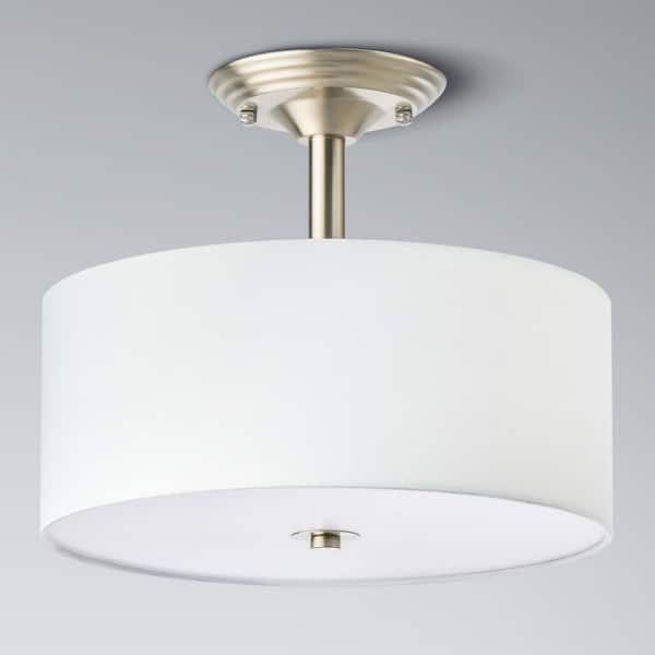 Merra 13 in. 2-Light Brushed Nickel Semi-Flush Mount Light with