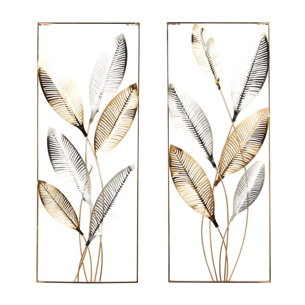 Litton Lane Metal Gold Metallic Cutout Leaf Wall Decor with Silver Accents (Set of 2) -  043511