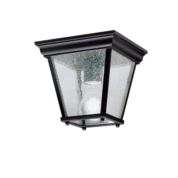 KICHLER Independence 1-Light Black Outdoor Porch Ceiling Flush Mount Light with Clear Seeded Glass (1-Pack)