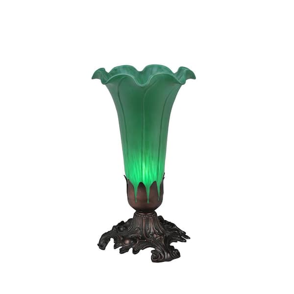 Pond Lily 8 in. Mahogany Bronze Novelty Victorian Accent Table Lamp with Green Glass Shade