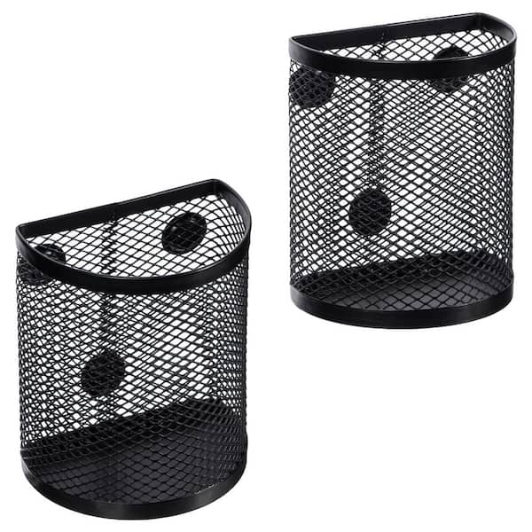 2-Pack Magnetic Pencil Holder Organizer Black Mesh Cup with 3 Magnets for Locker Refrigerator Whiteboard Office