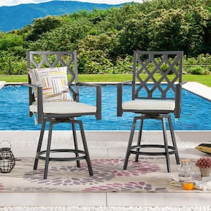 Swivel Metal Outdoor Dining Chair with White Cushions (2-Pack)